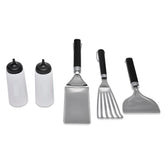 Weber griddle tool set front packaging showing five-piece kit and benefits
