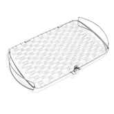 Weber large fish and veggie basket front view showing sturdy stainless-steel construction and secure frame