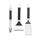 Weber portable griddle tool set front view showing compact stainless tools for travel convenience