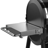Weber SmokeFire side table front view showing stainless steel surface and capacity benefit