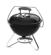 Weber Smokey Joe front view showing compact kettle and handle for easy transport