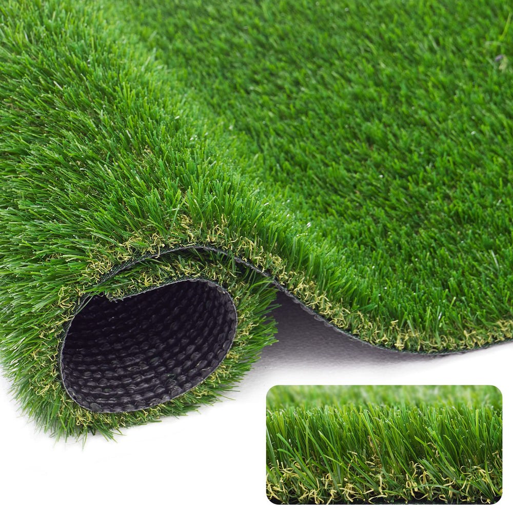 Weidear front view of grass rug showing realistic lawn look and easy installation benefit