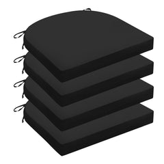 Wellsin front view of four black cushions showing fit and finish for outdoor seating comfort