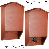 Wenqik front view of red brown cedar bat house showing sturdy build and entrance benefit