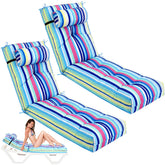Wenqik front view of blue stripe chaise cushions showing full-length fit and style