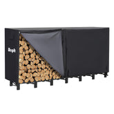 Werph firewood rack front view showing full stacked capacity and neat storage benefit