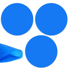 wesiti front packaging showing three blue solar pool blankets and easy storage benefits