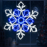 Wettal snowflake front view showing bright blue and white LEDs for curb appeal