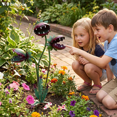 WHBIMGOOO stake inserted into garden soil, showing easy push-in installation benefit