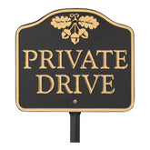 Whitehall front view of private drive sign showing clear lettering and elegant acorn benefit visibility