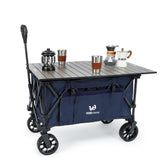 Whitsunday wagon front view showing compact folded frame and durable fabric benefit: easy transport