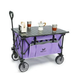 Whitsunday front view of purple wagon showing sturdy frame and capacity