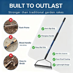 WIKER full rake in garden demonstrating upright design and reach benefit