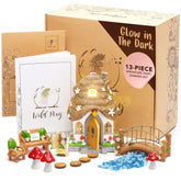 WILD PIXY fairy house front view showcasing solar LED and whimsical paint, brightens patios