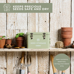 WILDGOOSE seed box sealed lid and clasp protecting seeds from moisture
