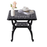WILOUNGE front view of black cast aluminum side table showing stable design and elegance