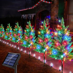 Windpnn front view of six solar tree stakes showing festive benefit