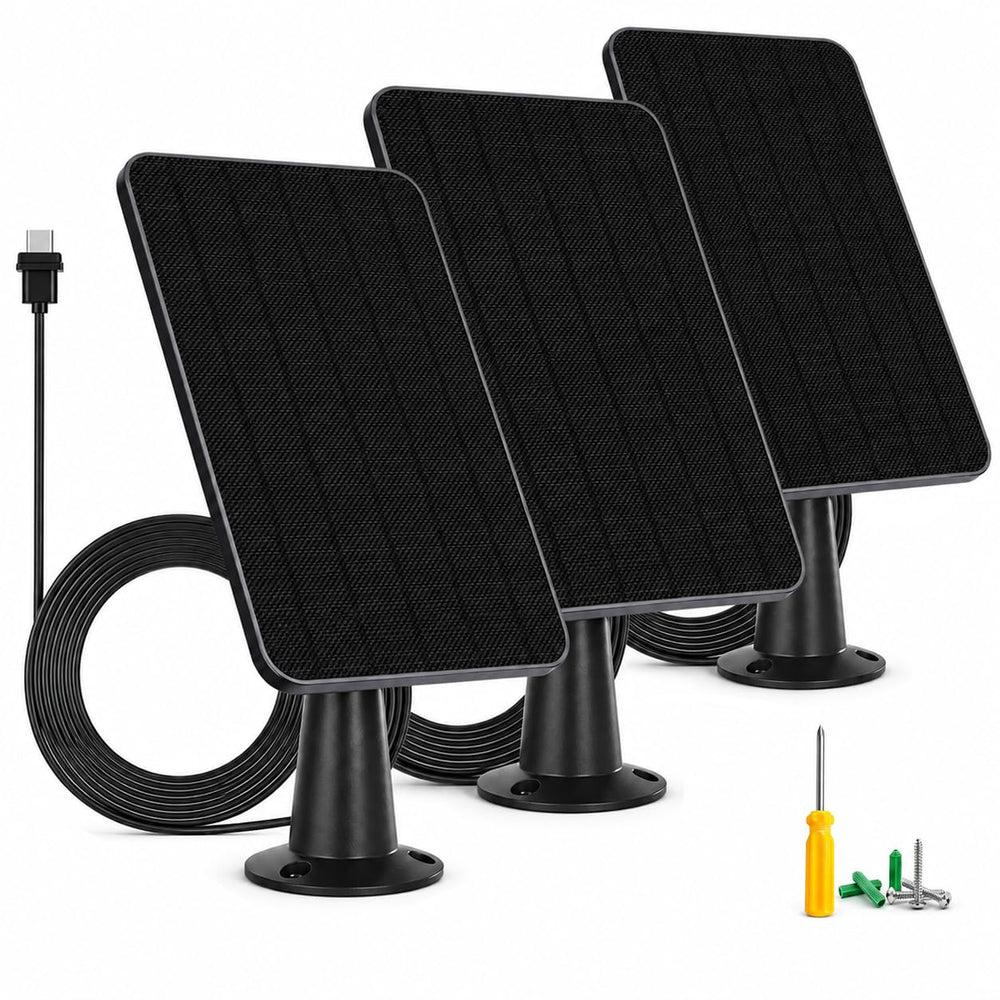 WININMETA front view showing compact 5W panel and mount benefit continuous charging