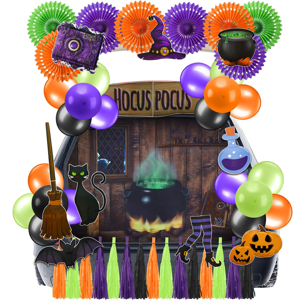 WinnerWhy front archway display showing full witch banner and archway — creates instant Halloween focal point