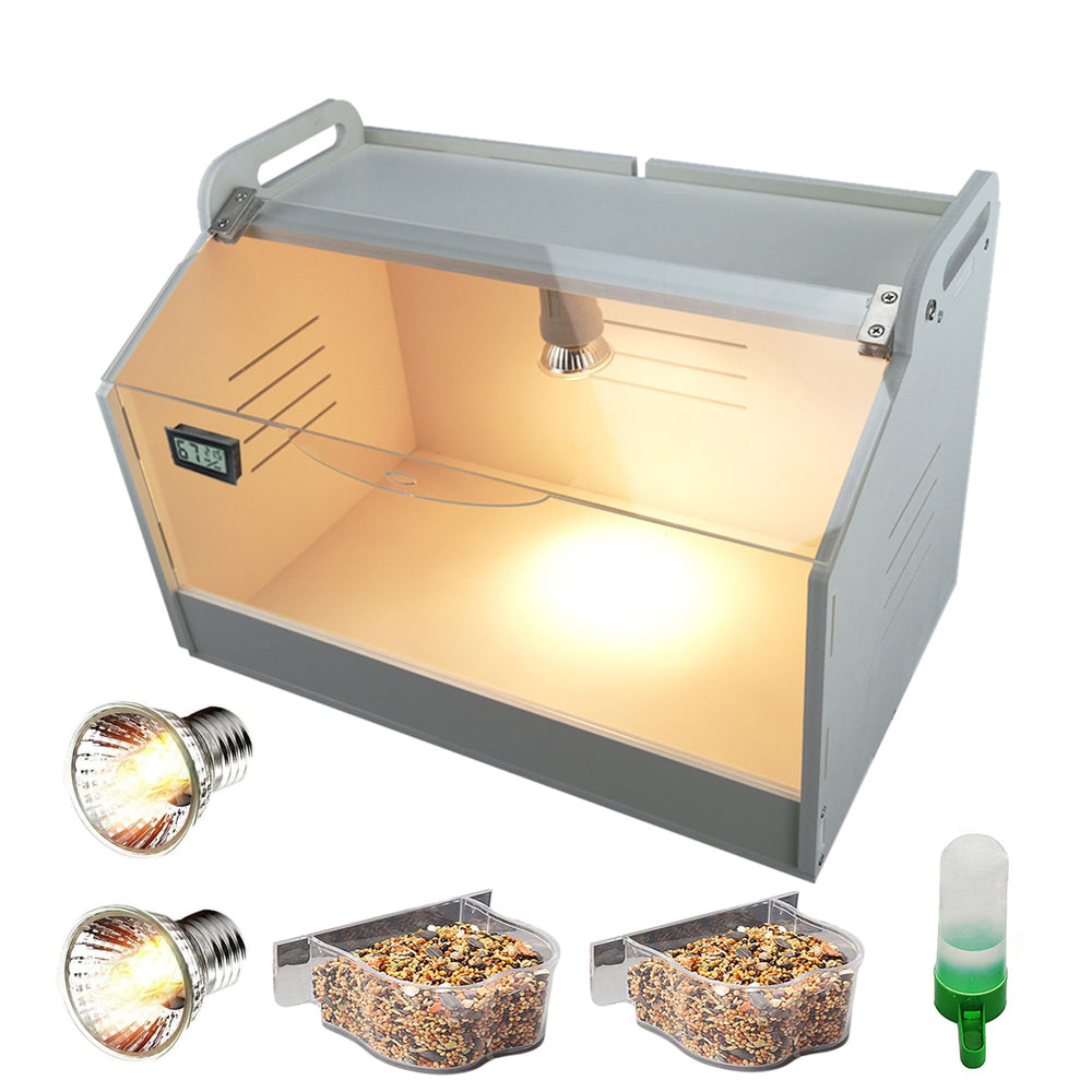 WIONBE brooder box front view showing enclosure and clear panels for easy observation