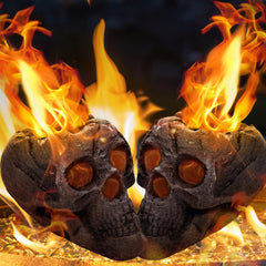 Wiwiqing front view of two black fire pit skulls showing overall shape and design benefit