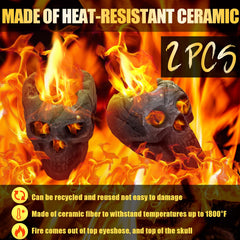 Wiwiqing skulls in fire pit with warm glow demonstrating dramatic ambiance benefit