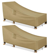 WLEAFJ front view of two covers protecting chaise lounges, weather protection benefit