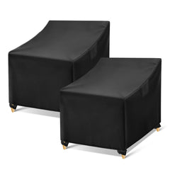 WLEAFJ front view of two black chair covers protecting patio seating
