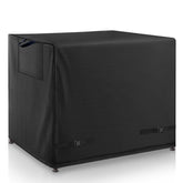 Wnanan front view of full cover protecting patio table, keeps table dry