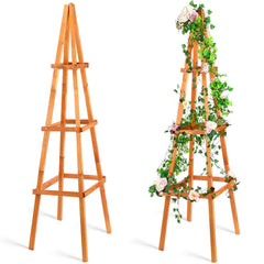Wonderjune front view of tall wooden obelisk showing elegant garden support
