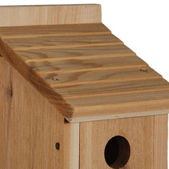 Woodlink house with front panel open showing easy access for cleaning and checks