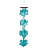 Woodstock Chimes front view of azure capiz waterfall chime showing calming color and shape