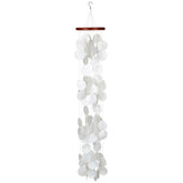 Woodstock Chimes front view showing 40 inch white capiz waterfall, adds coastal charm