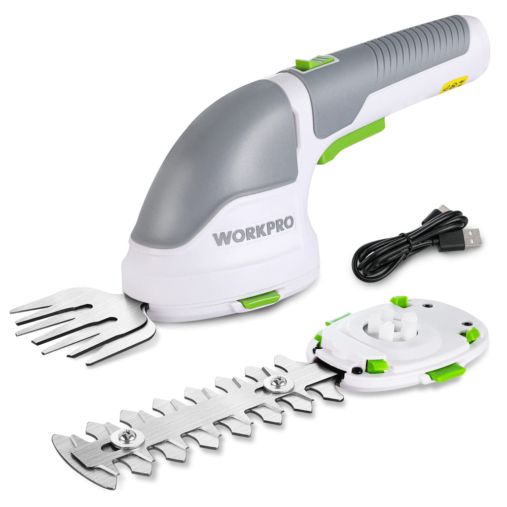 WORKPRO front view of white trimmer showing compact design and portability