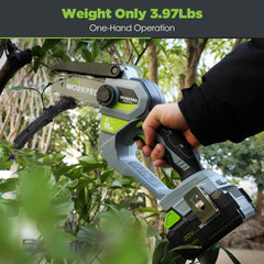 WORKPRO rotatable 100° blade guard detail showing safer angled cutting