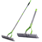 WORKPRO rake front view showing 15-inch head and sturdy tines for faster cleanup