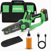WORKPROX front view of mini chainsaw showing compact design and portability
