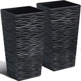 Worth front view of the two black tall planters showing shape benefit