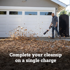 WORX WG543 in speed mode clearing wet leaves with focused force for stubborn debris