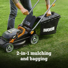 WORX WG735 top view of deck and single-lever controls for quick adjustments