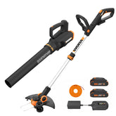 WORX WG928 front view of trimmer and blower kit showing compact layout and readiness