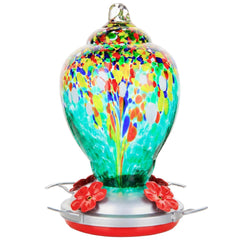 WOSIBO front view of colorful glass feeder showing vibrant attractant colors