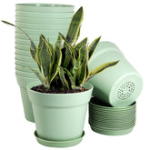 WOUSIWER front view of 16-pack green pots showing neat rows and matching saucers for easy setup