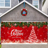 WovWeave full-front garage banner showing festive design and curb appeal
