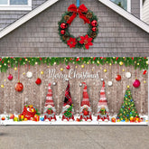 WovWeave front view of gnomes garage banner showing festive design and full coverage