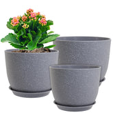 WSMKSZ front view of three speckled grey pots showing modern design and convenience