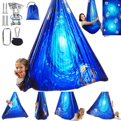 WUBOTIYU front view of ocean blue sensory swing showing cozy shape and color