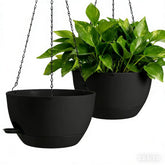 WUCEIAUU front view of two black 13-inch hanging planters showing sleek finish and shape