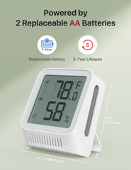 X-Sense sensor side view with battery compartment visible for easy battery replacement