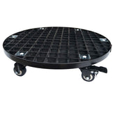Xedragony front view of caddy showing sturdy saucer and wheels for durable support